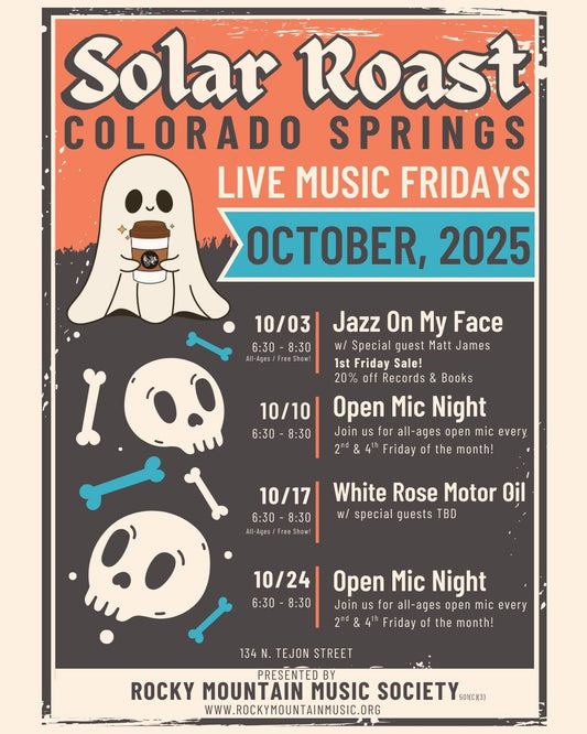 Live Music, Fridays, Things to do, Live Music, What to do, Near Me, Downtown, Colorado Springs, Pikes Peak, Tonight, Solar Roast, Coffee, Music, Nonprofit, Show, Concert, Local